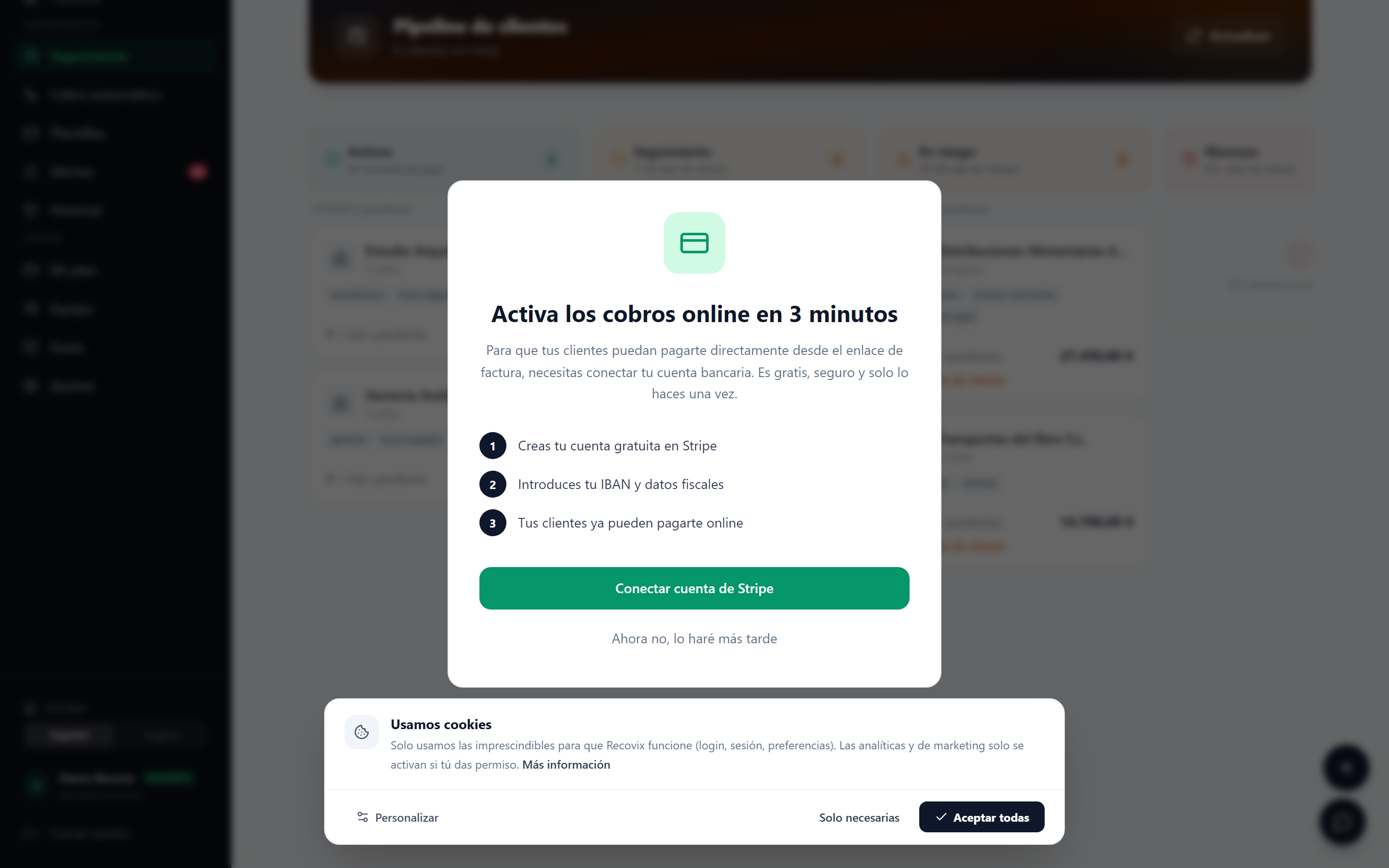 Pipeline real de Recovix: gestión visual de cobros y estados de facturas